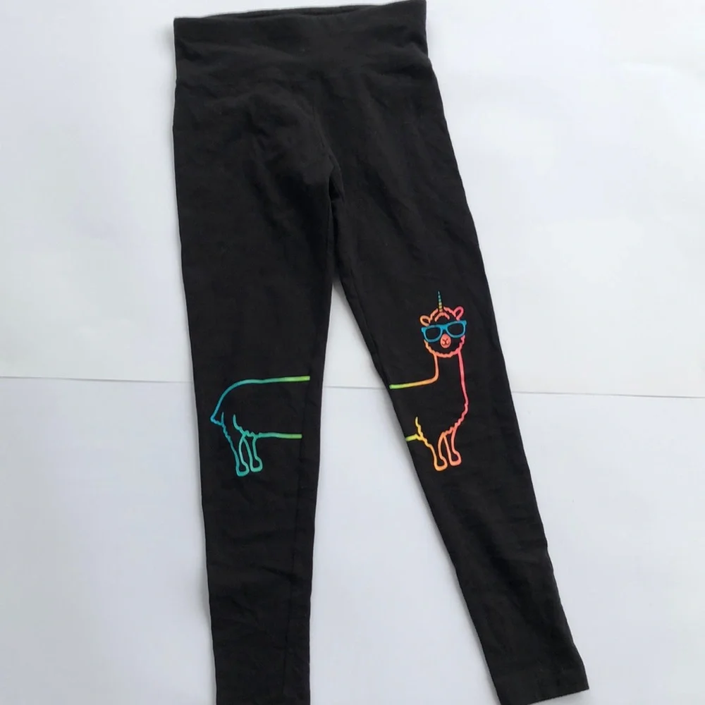 Girls black leggings with llama designed by Justice size 10/12